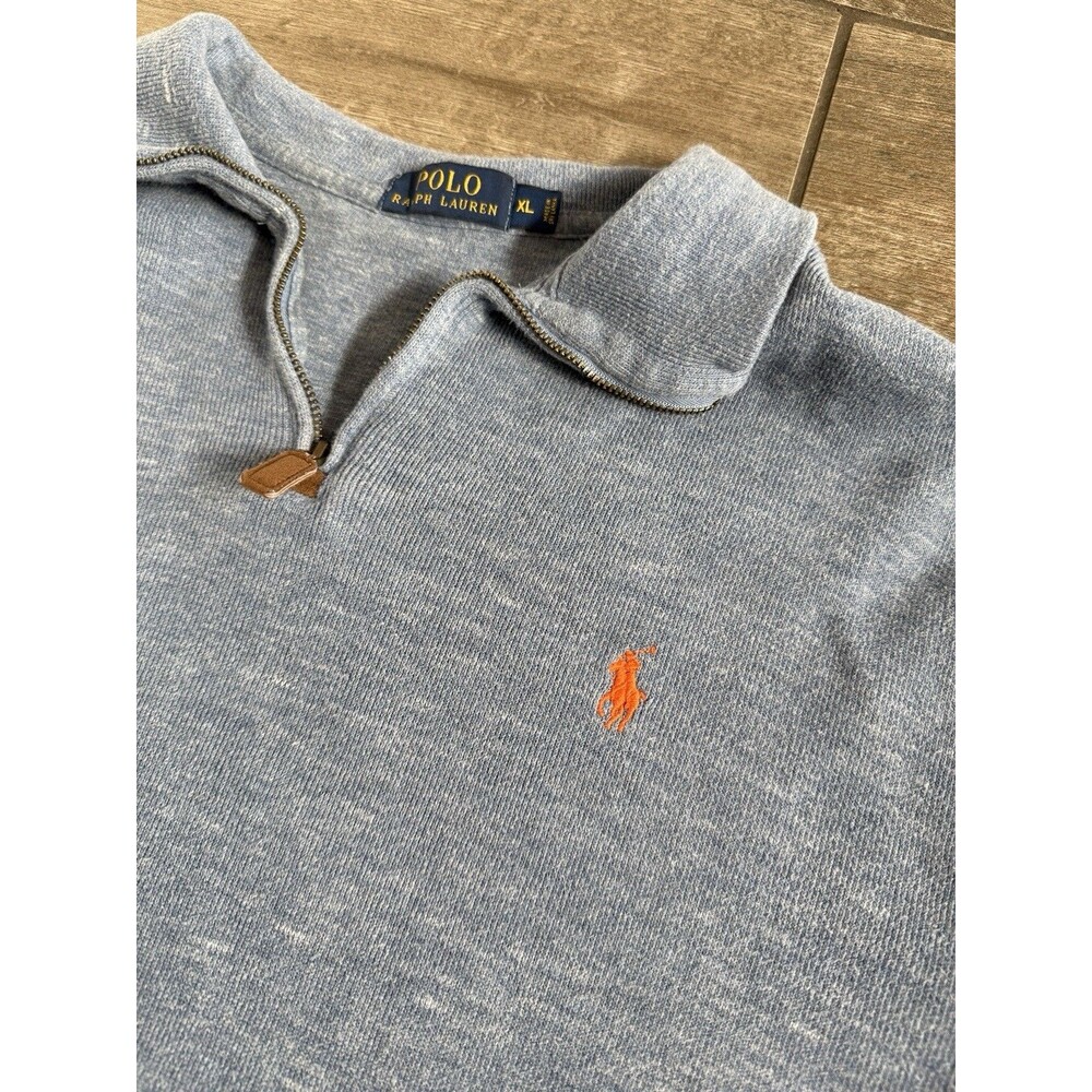 Polo Ralph Lauren 1/4 Zip Mock Neck Sweater Mens XL Gray Pony Cotton Pullover - Picture 3 of 6